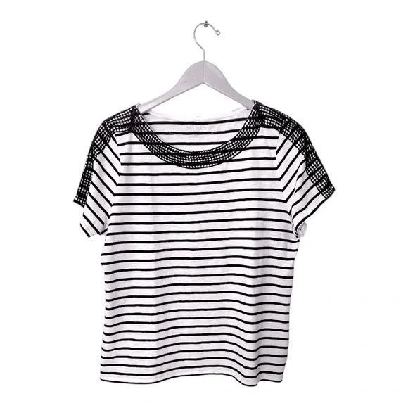 Talbots Petites Black & White Stripes Crochet Trim Size X Large - Picture 1 of 4